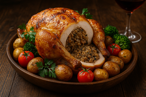 Rôti de volaille avec farce forestière